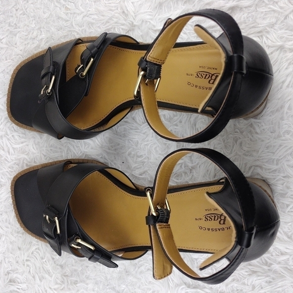 G.H. Bass & Co. Penelope Black Open Toe Ankle Strap Block High Heel Sandal Shoe - Picture 4 of 15
